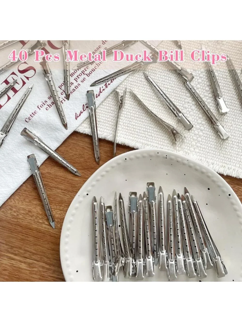 40 PCS Metal Duck Billed Clips for Hair Styling, Coloring & Rollers - Silver